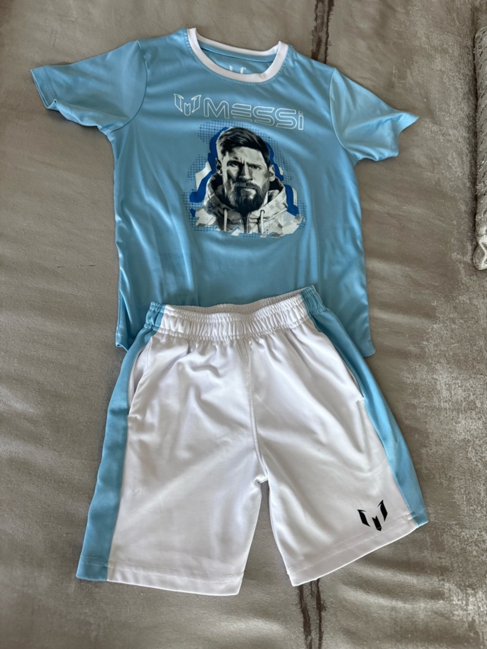 Light Blue & White Messi Kids’ Athletic Set